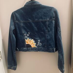 Forever 21 cropped, jean jacket with sunflower.